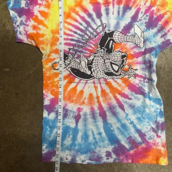 Vintage 1989 Marvel Spider-Man Mens Size S Single Stitch Tie-Dye Spiral T-Shirt - Picture 6 of 6
